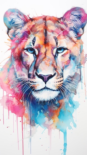 Fluid Grace Florida Panther in Watercolor Generative Art