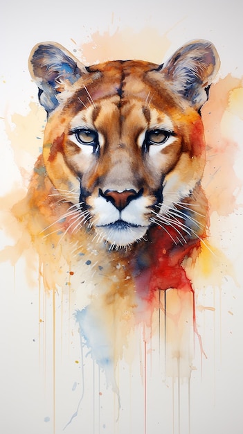 Fluid Grace Florida Panther in Watercolor Generative Art