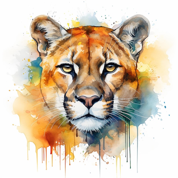 Fluid Grace Florida Panther in Watercolor Generative Art