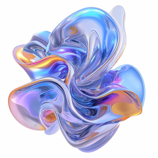 Fluid round 3D shape of liquid splash of holographic glass in motion Iridescent liquid sphere