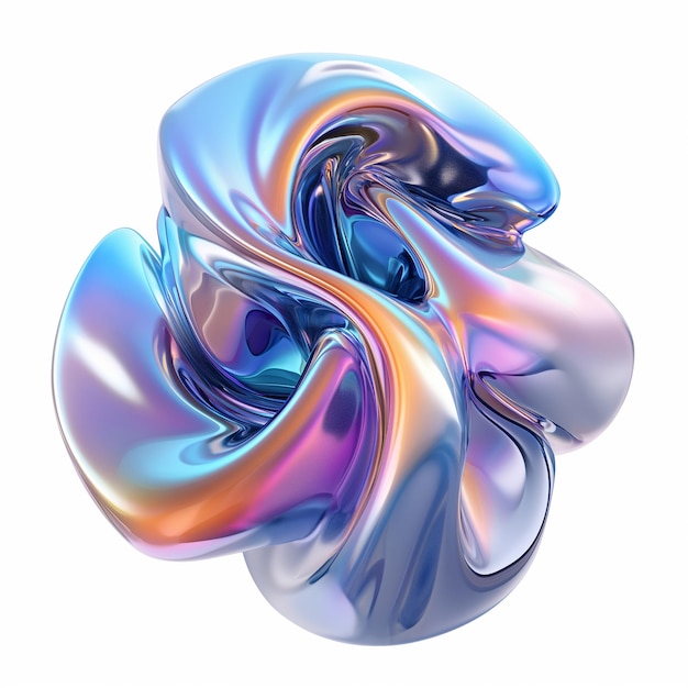 Fluid round 3D shape of liquid splash of holographic glass in motion Iridescent liquid sphere