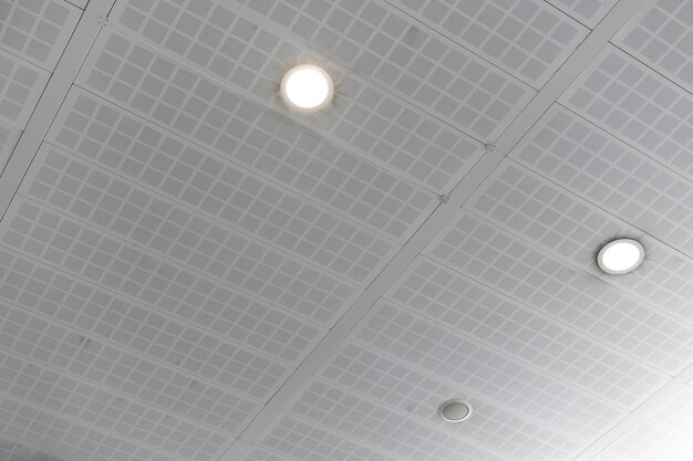 Fluorescent lamps on the modern ceiling