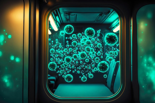 Fluorescent microorganisms that pollute air in bus cabin generative ai