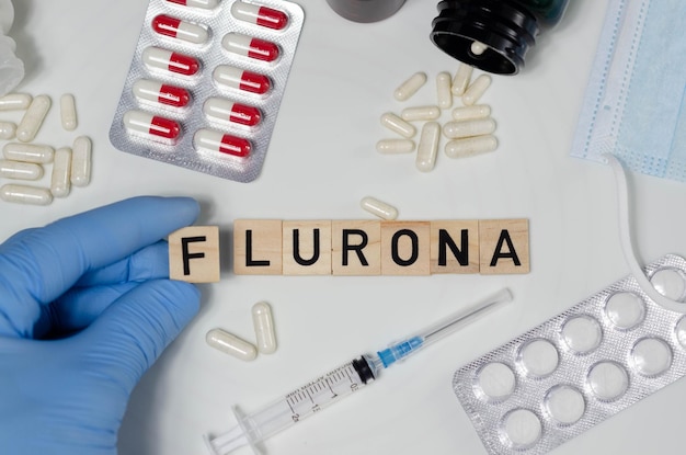 Flurona - COVID and flu at same time. A new disease in the world. Medical Concept