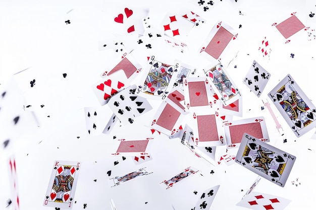 Photo a flurry of playing cards falling in midair