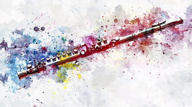 Photo flute music colorful watercolor with color splash illustration