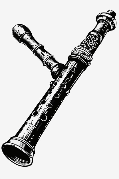 Photo flute musical instrument classical music vintage retro black and white drawing engraving style