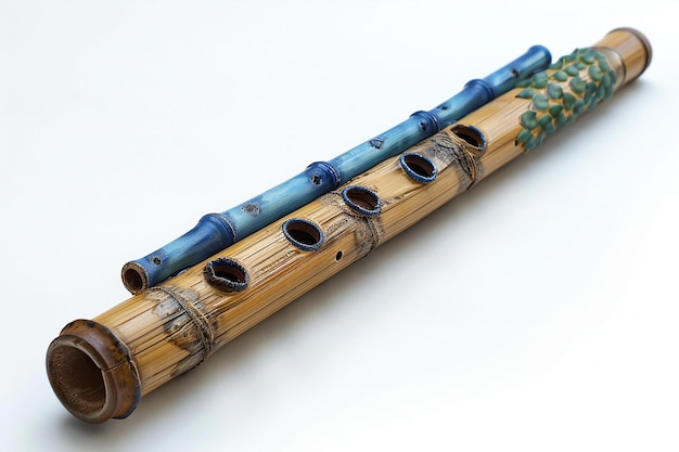 Photo a flute with blue and green leaves and a blue top