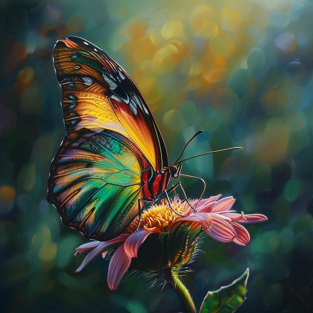 Fluttering Harmony Vibrant Butterfly on Blossom