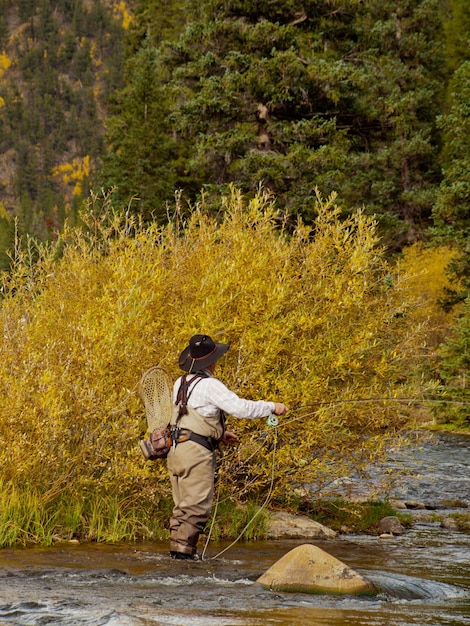 Fly fisherman at Taylor River, Colorado.