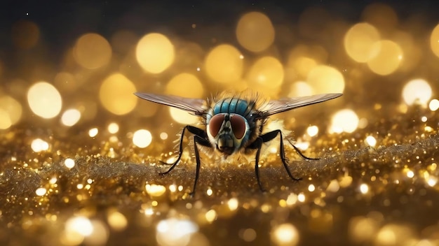 Fly gold and yellow abstract bokeh and particles on shiny background