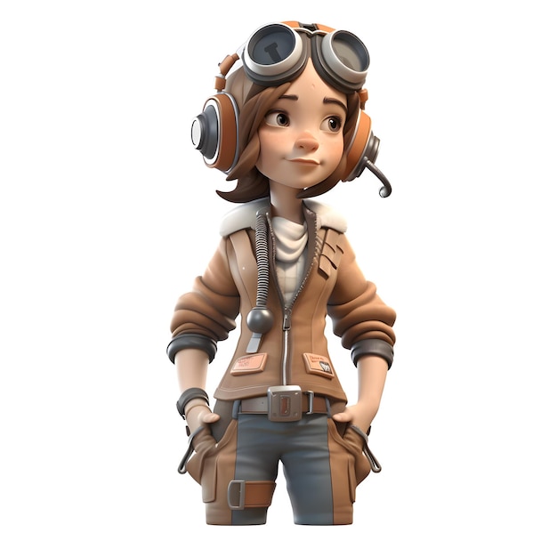 Fly High with our 3D Cute Pilot Girl Character Isolated on white background