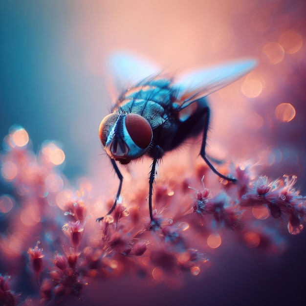 fly on a leaf macro insect background