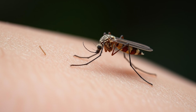 a fly with a red nose is shown on the sleeve of a human hand