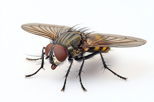 a fly with a yellow face and black eyes