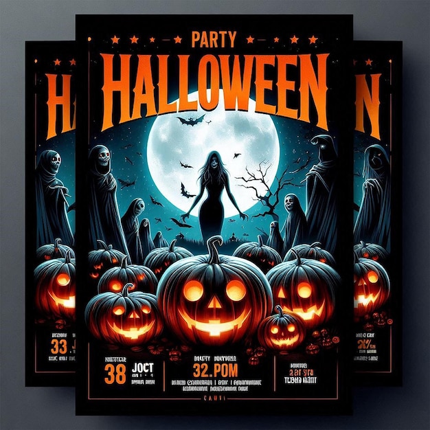 a flyer for a Halloween party with pumpkins and bats Halloween night spooky Halloween night