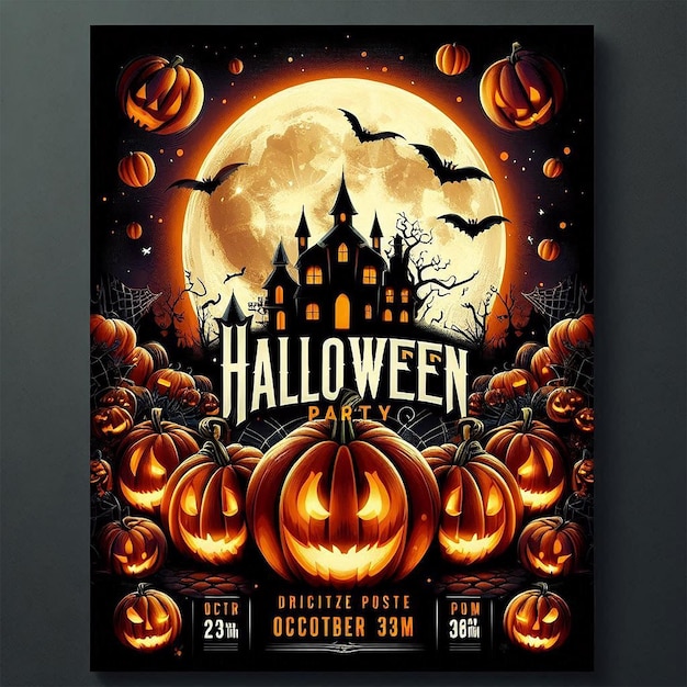 a flyer for a Halloween party with pumpkins and bats Halloween night spooky Halloween night