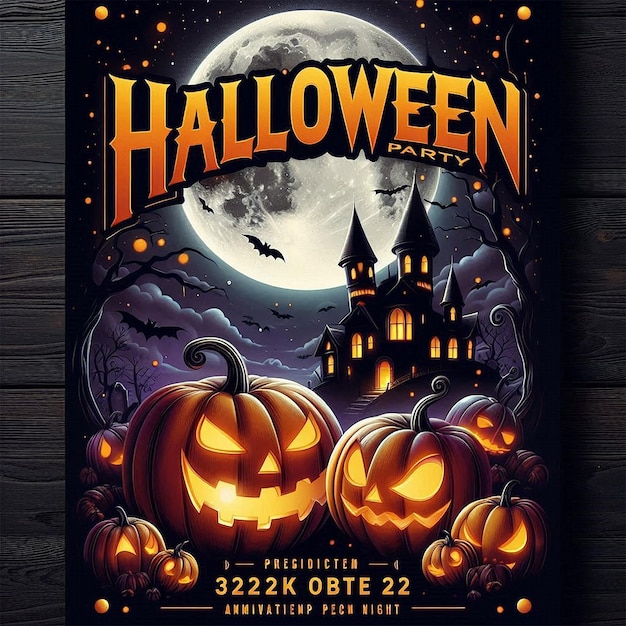 a flyer for a Halloween party with pumpkins and bats Halloween night spooky Halloween night