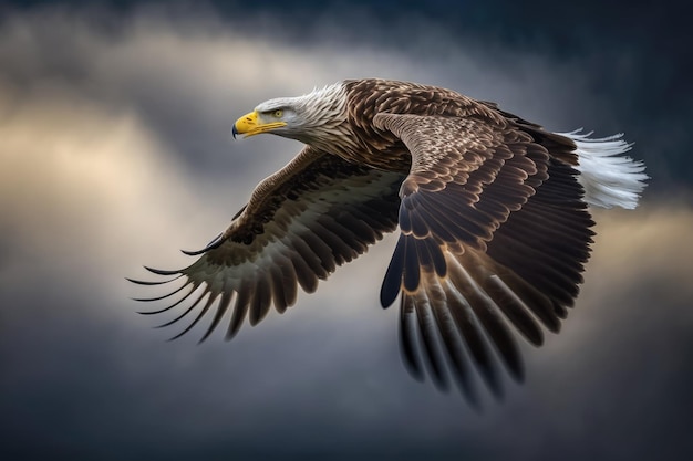 A flying adult White tailed Eagle There was a blue sky behind them Haliaeetus albicilla