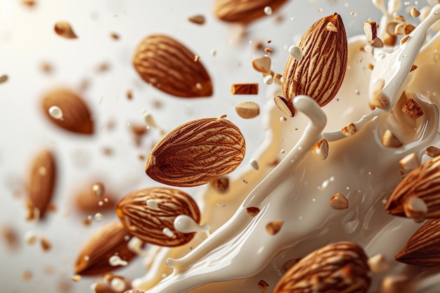 flying almonds and almond milk splash