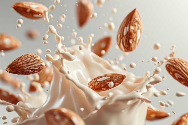 flying almonds and almond milk splash