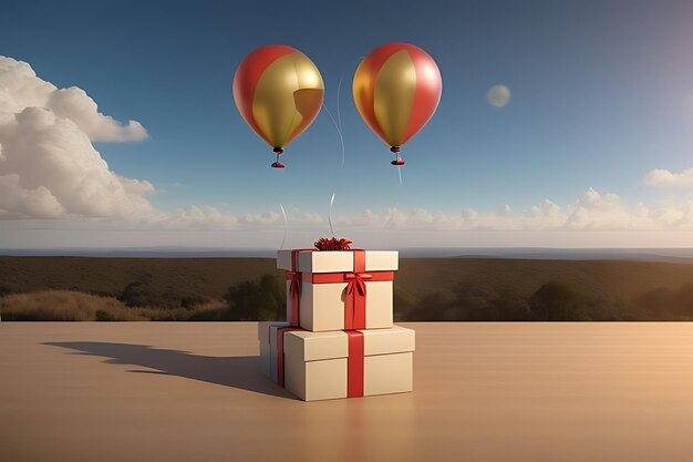 flying balloons with gift boxes