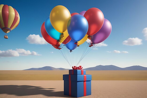 flying balloons with gift boxes