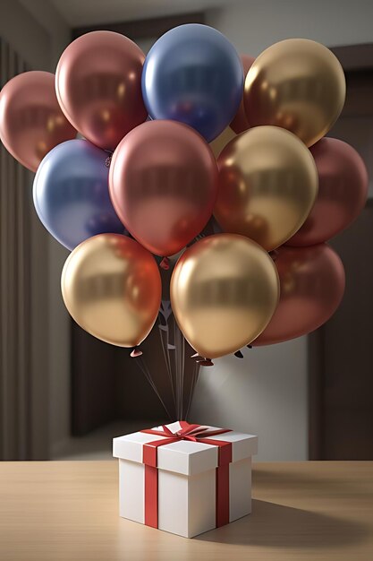 flying balloons with gift boxes