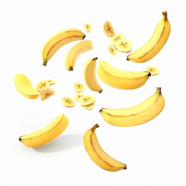 Flying banana slices isolated on white background generated with ai