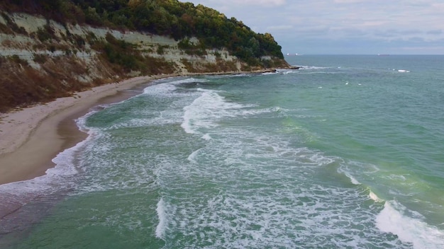 Flying above the beautiful wild beach in Bulgaria