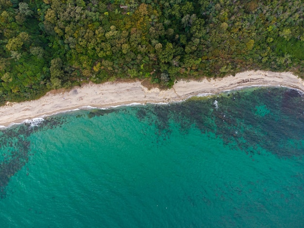 Flying above the beautiful wild beach in Bulgaria