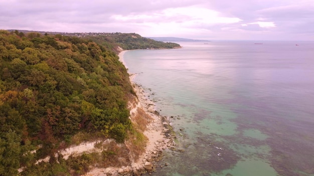 Flying above the beautiful wild beach in Bulgaria