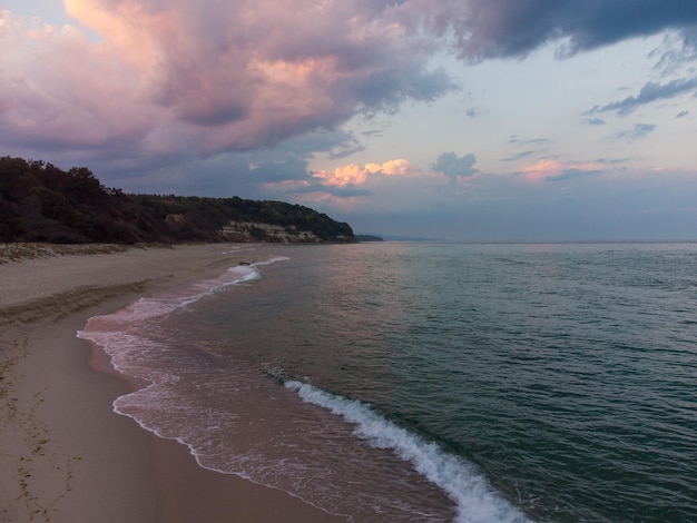 Flying above the beautiful wild beach in Bulgaria