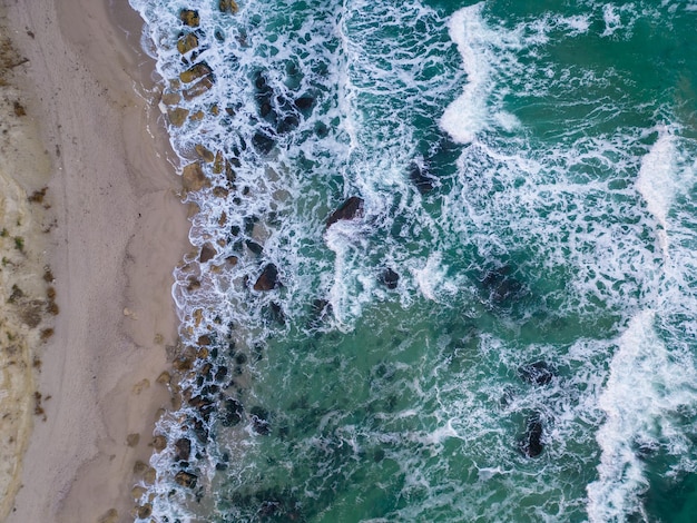 Flying above the beautiful wild beach in Bulgaria