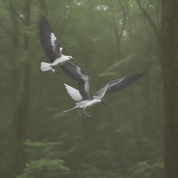 a flying bird in forest