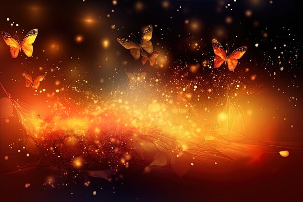 Flying butterflies on blurred background in soft colors in a fantasy world