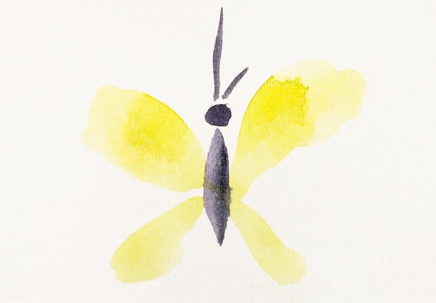 Flying butterfly drawn by black watercolors