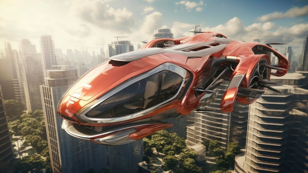 Flying cars advanced technology innovative personal air vehicles urban aerial mobility futuristic transportation Created with Generative AI technology