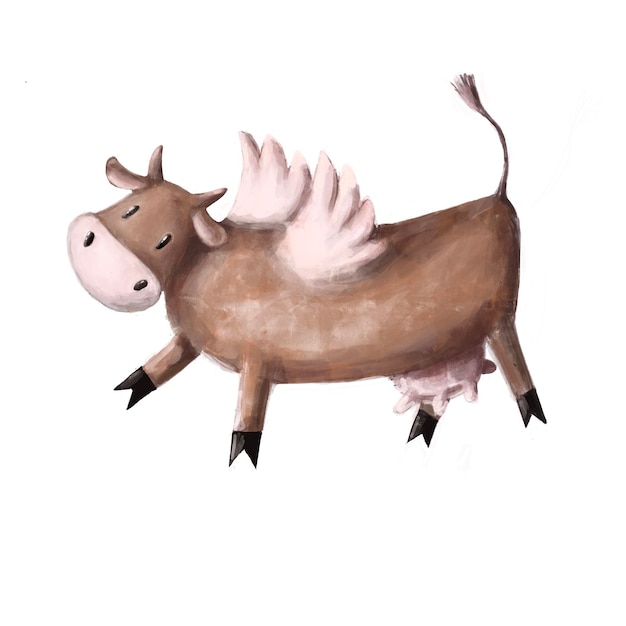 flying cow watercolor illustration children's room clipart