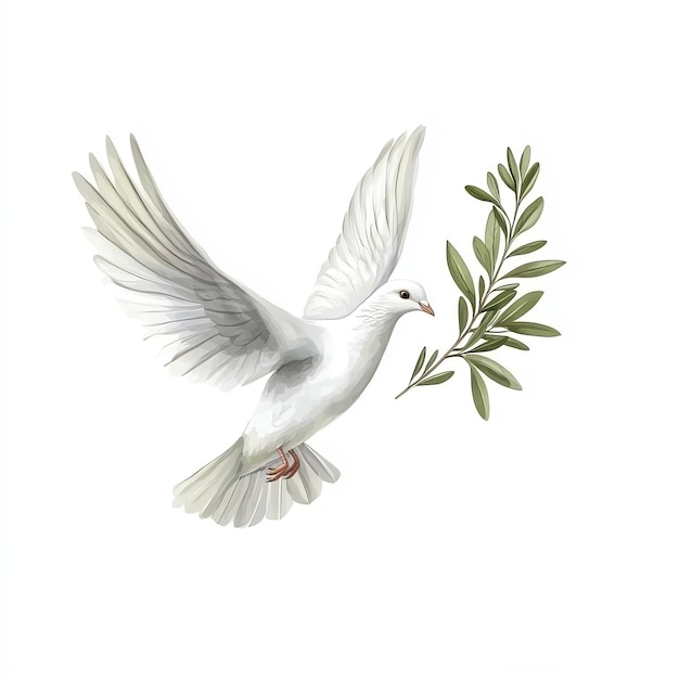 Photo flying dove with an olive branch