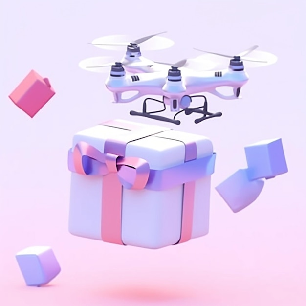 a flying drone with a box