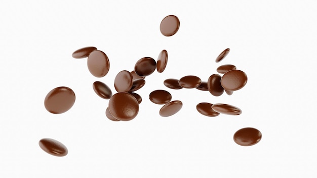 Flying falling Chocolate coated chocolate beans chocolate ball Chocolate Brown candy 3d illustration