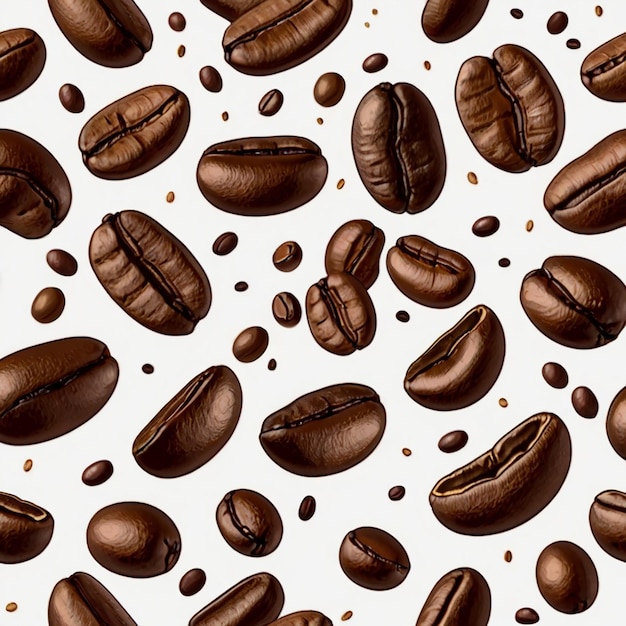 Flying and Falling Fresh Coffee Beans on Transparent