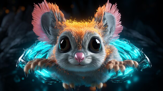 Flying fantasy squirrel neon with wings Ai generated art