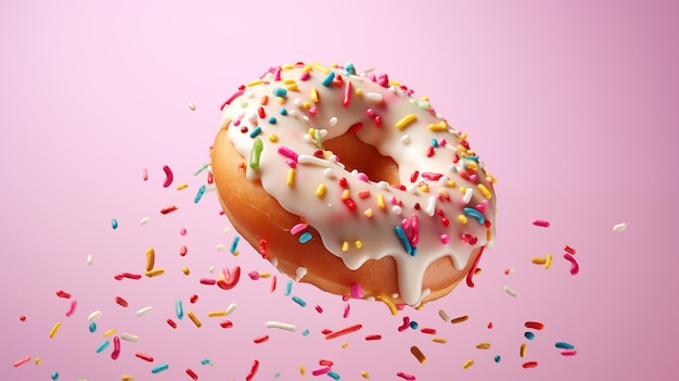 Flying Frosted sprinkled donuts