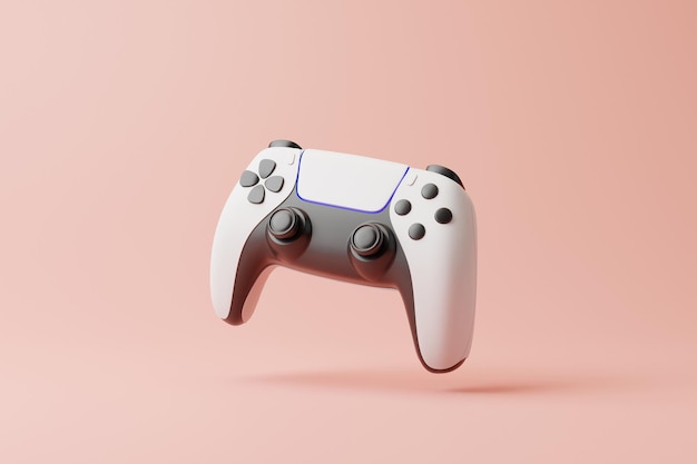 Flying gamepad on a pink background with copy space Joystick for video game 3D render