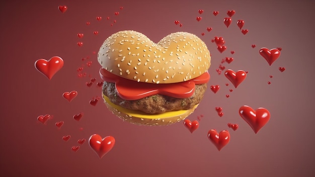 Flying Hamburger with HeartShaped Bun Perfect for Burger Lovers