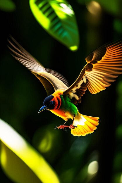 Photo a flying huming bird in the amazon trees