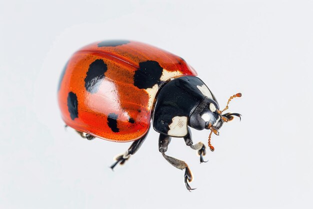 Photo flying ladybug red coccinellidae beetle in flight isolated on white background