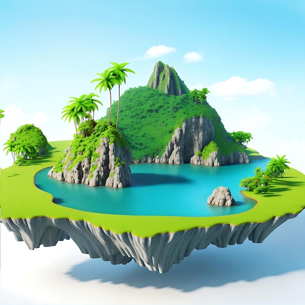 Photo flying land with beautiful landscape green grass waterfalls mountains ai generated